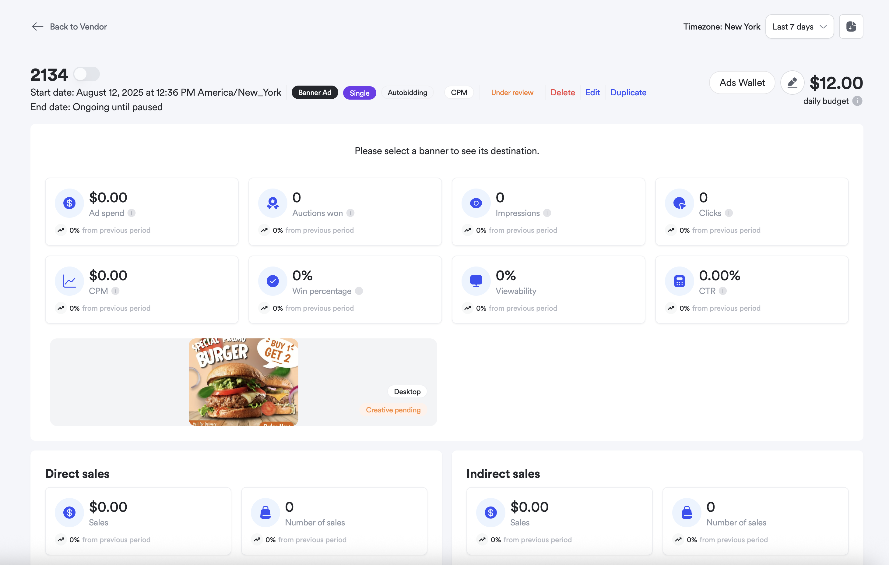 Screenshot of banner ads campaign details page
