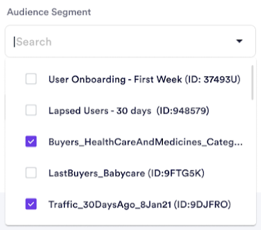 Campaign targeting interface showing audience segment selection options