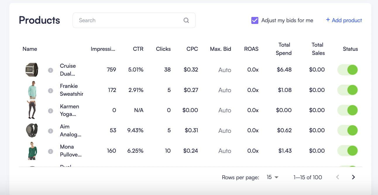 Screenshot of showing product details