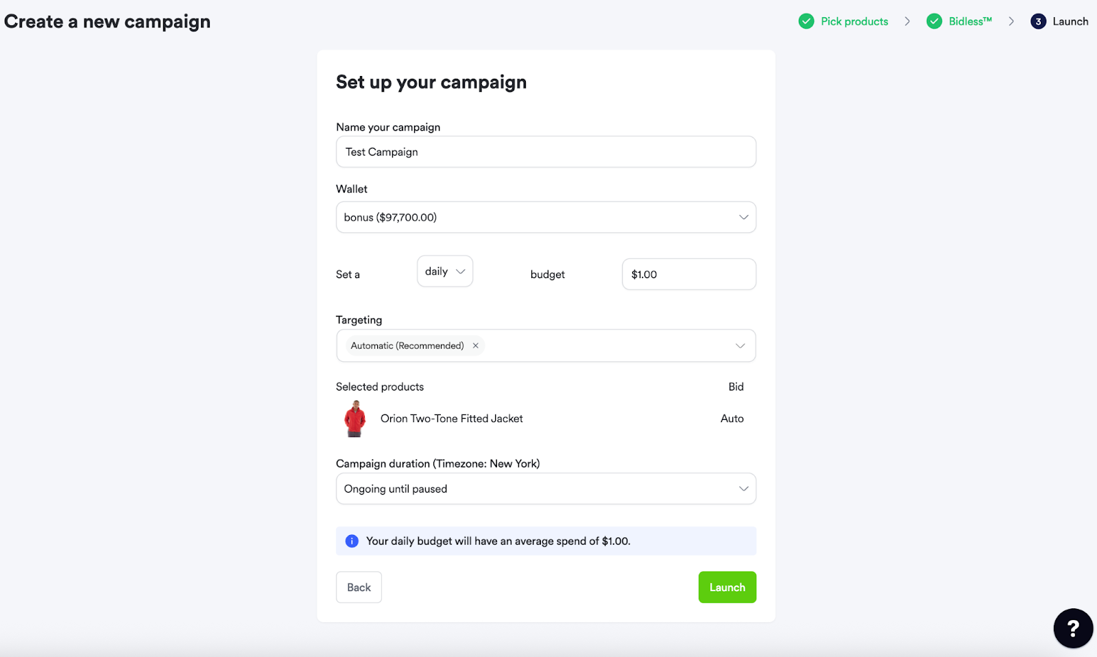 Screenshot of the user interface displaying for index functionality.