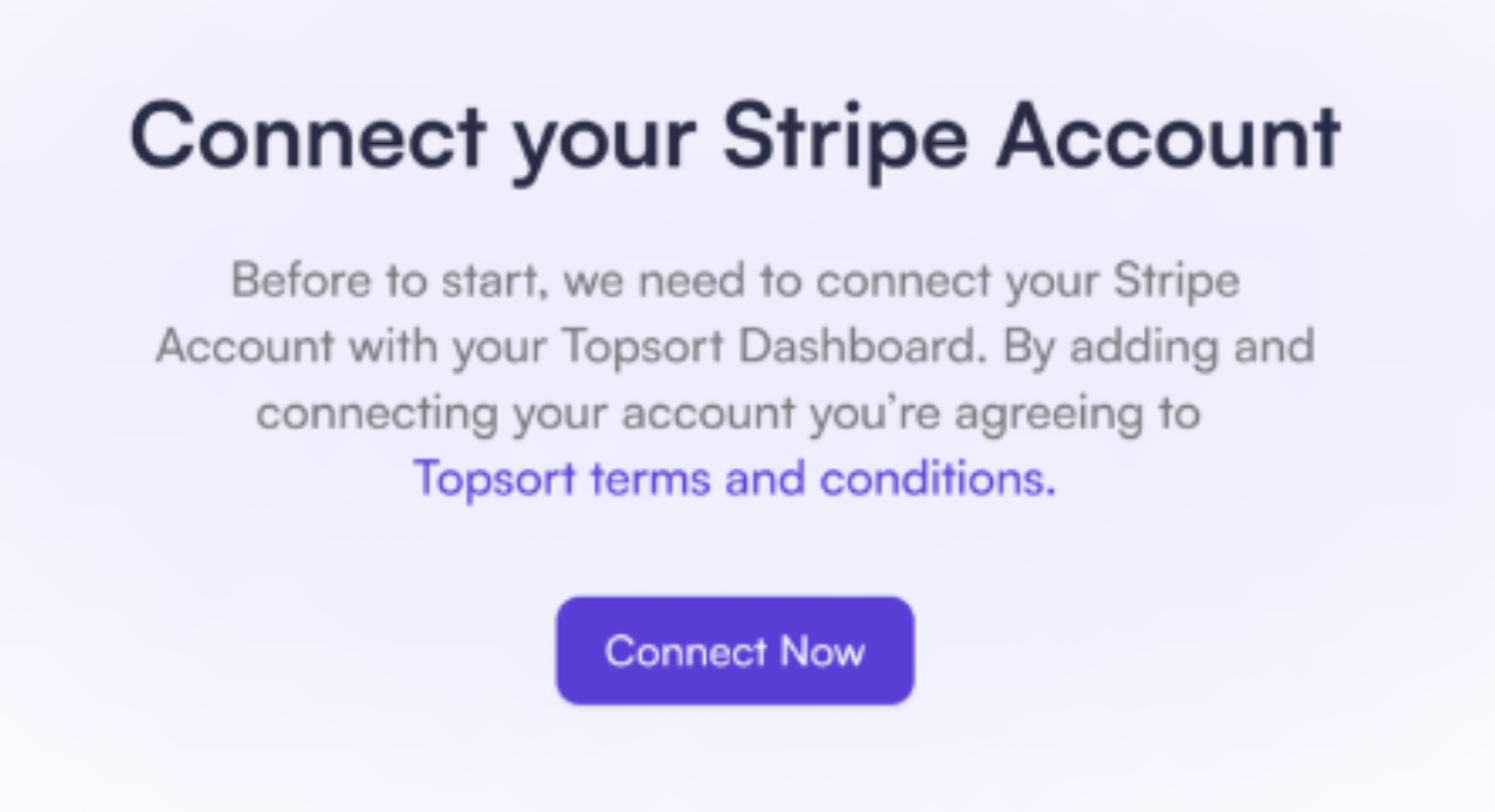 Screenshot of connecting stripe account step 1.