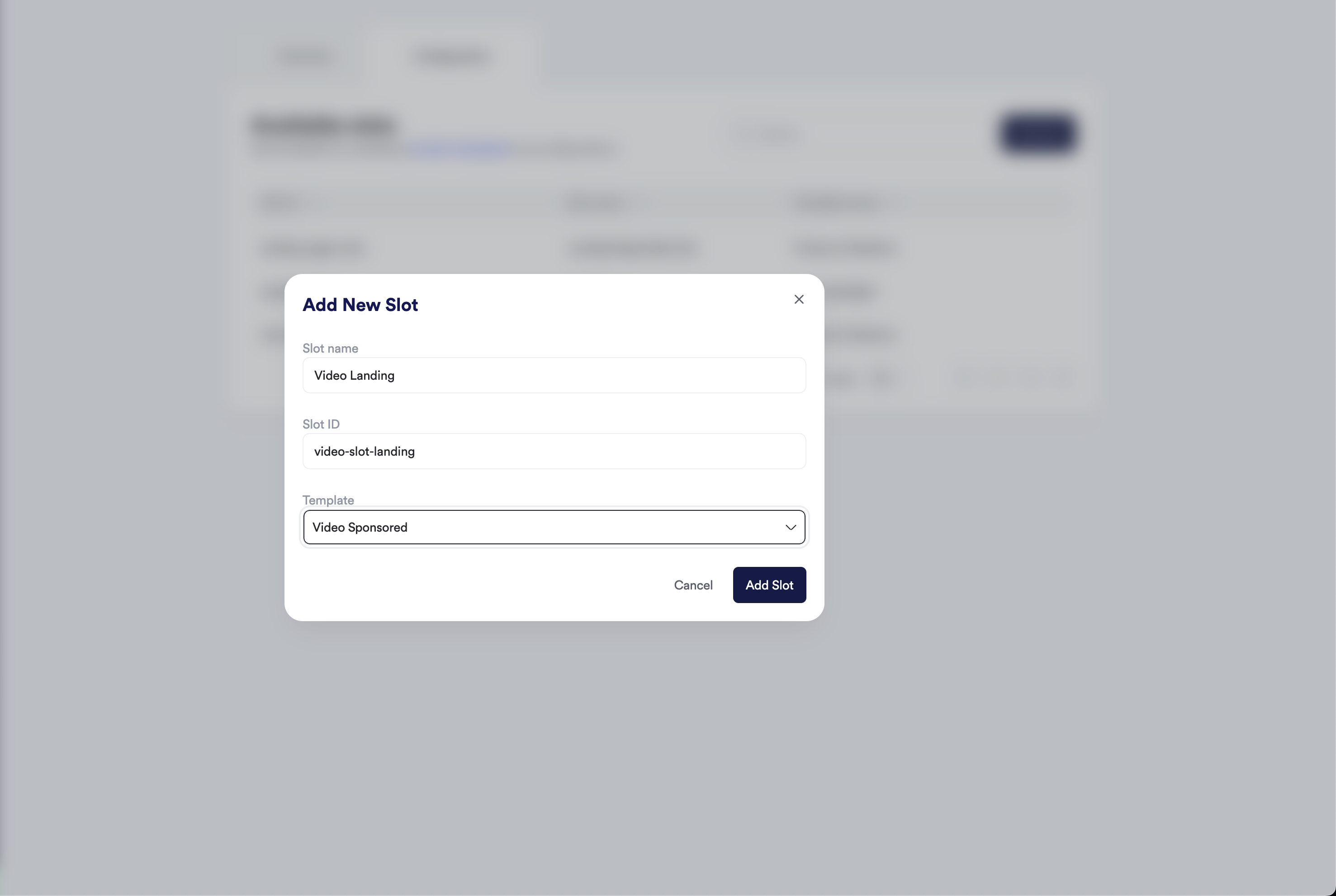 Screenshot of detailed slot configuration settings
