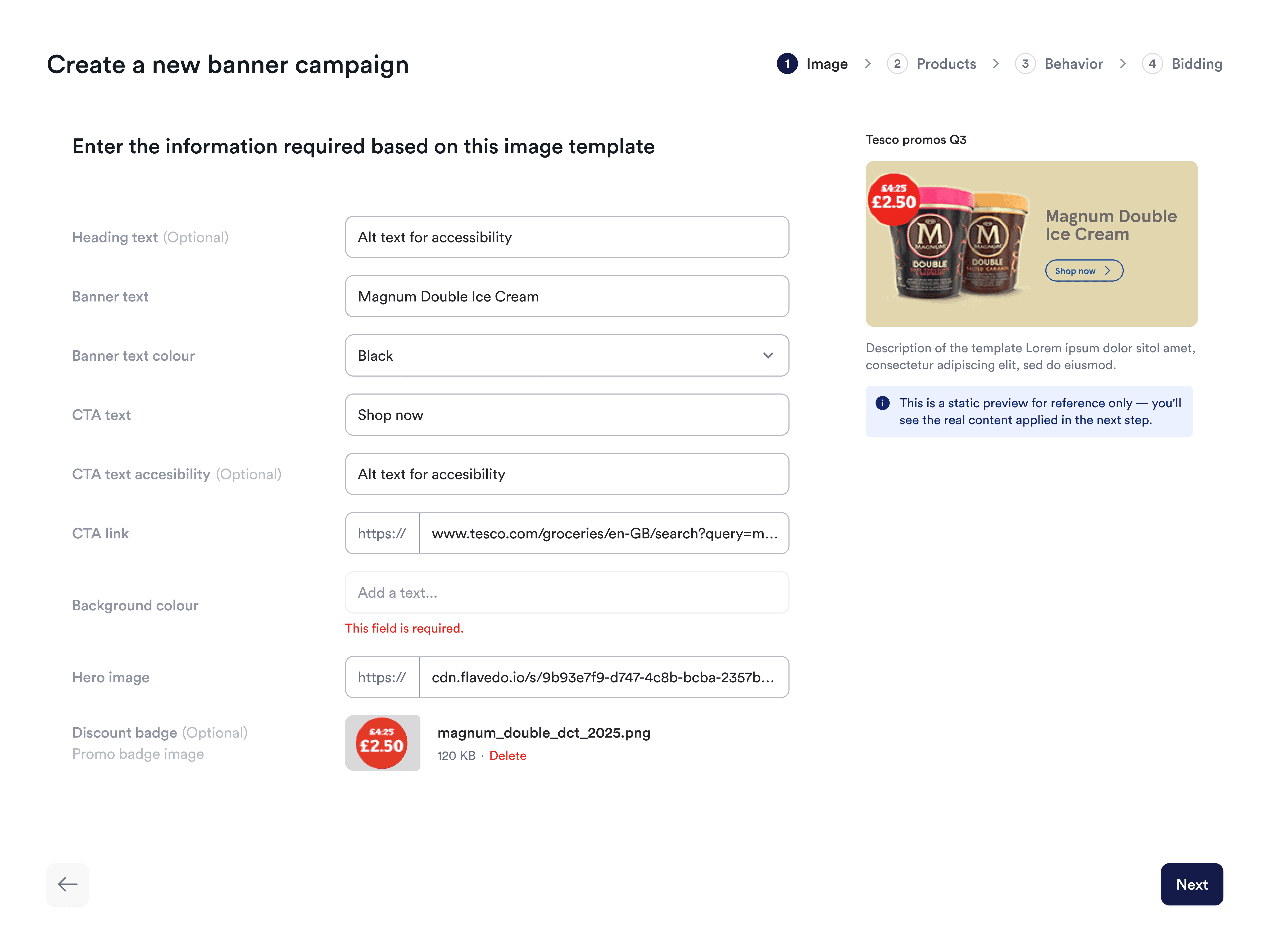Screenshot of creating banner ads campaign.