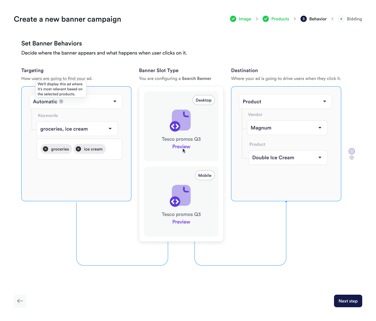 Screenshot of creating banner ads campaign.