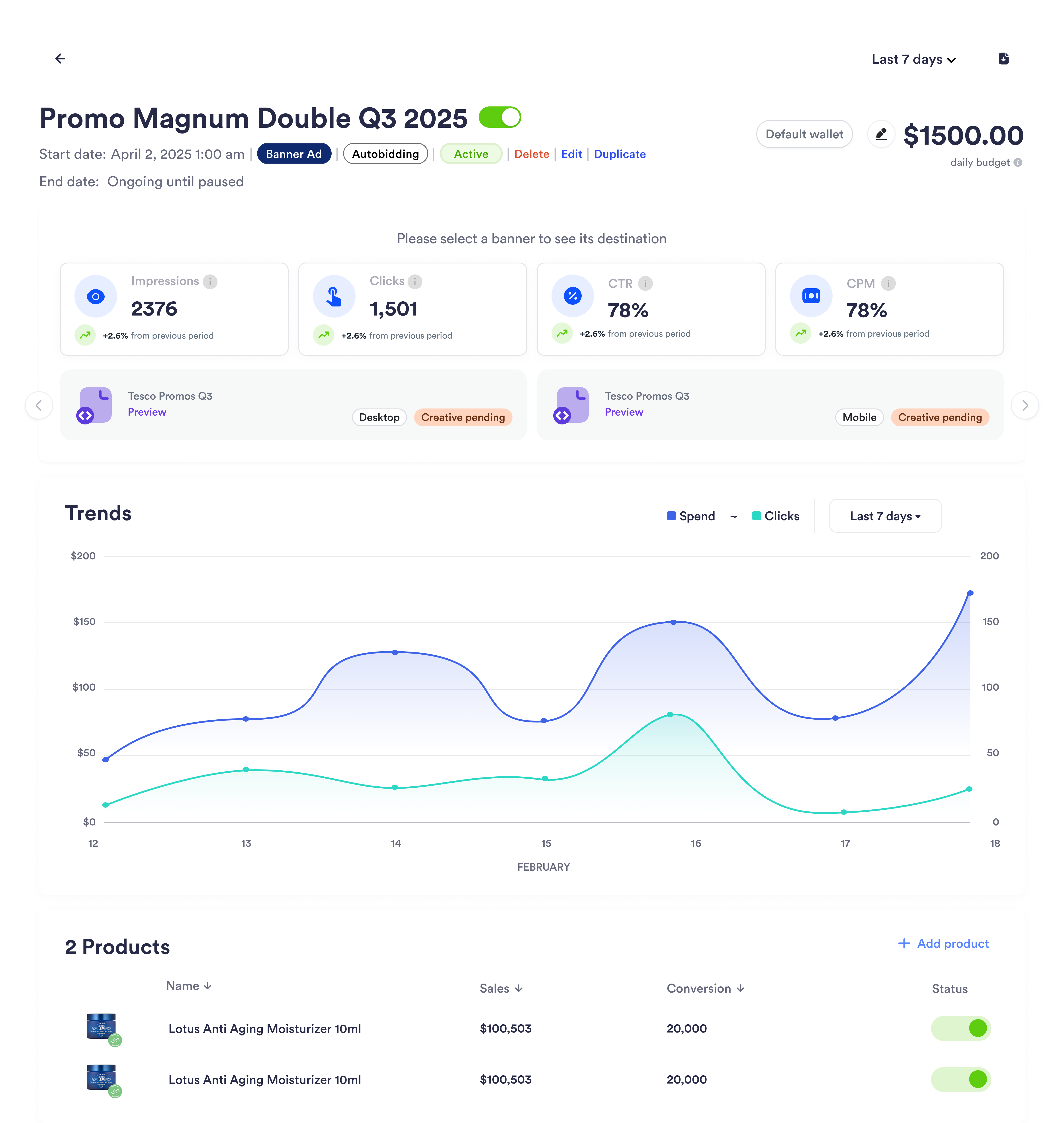 Screenshot of viewing created campaign.