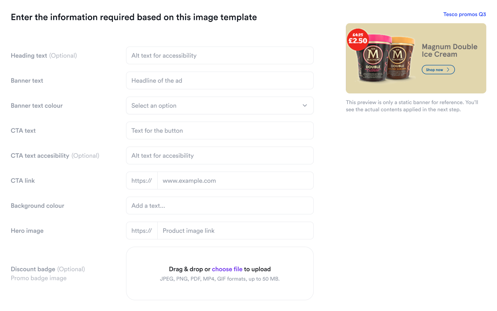Screenshot of filling in existing template