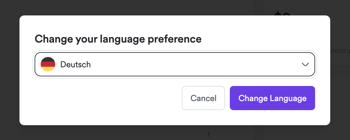 Changing language preference to German in admin