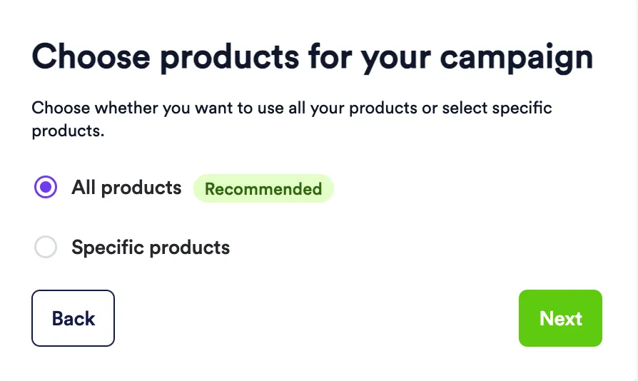 Screenshot step 2 of offsite campaign creation.