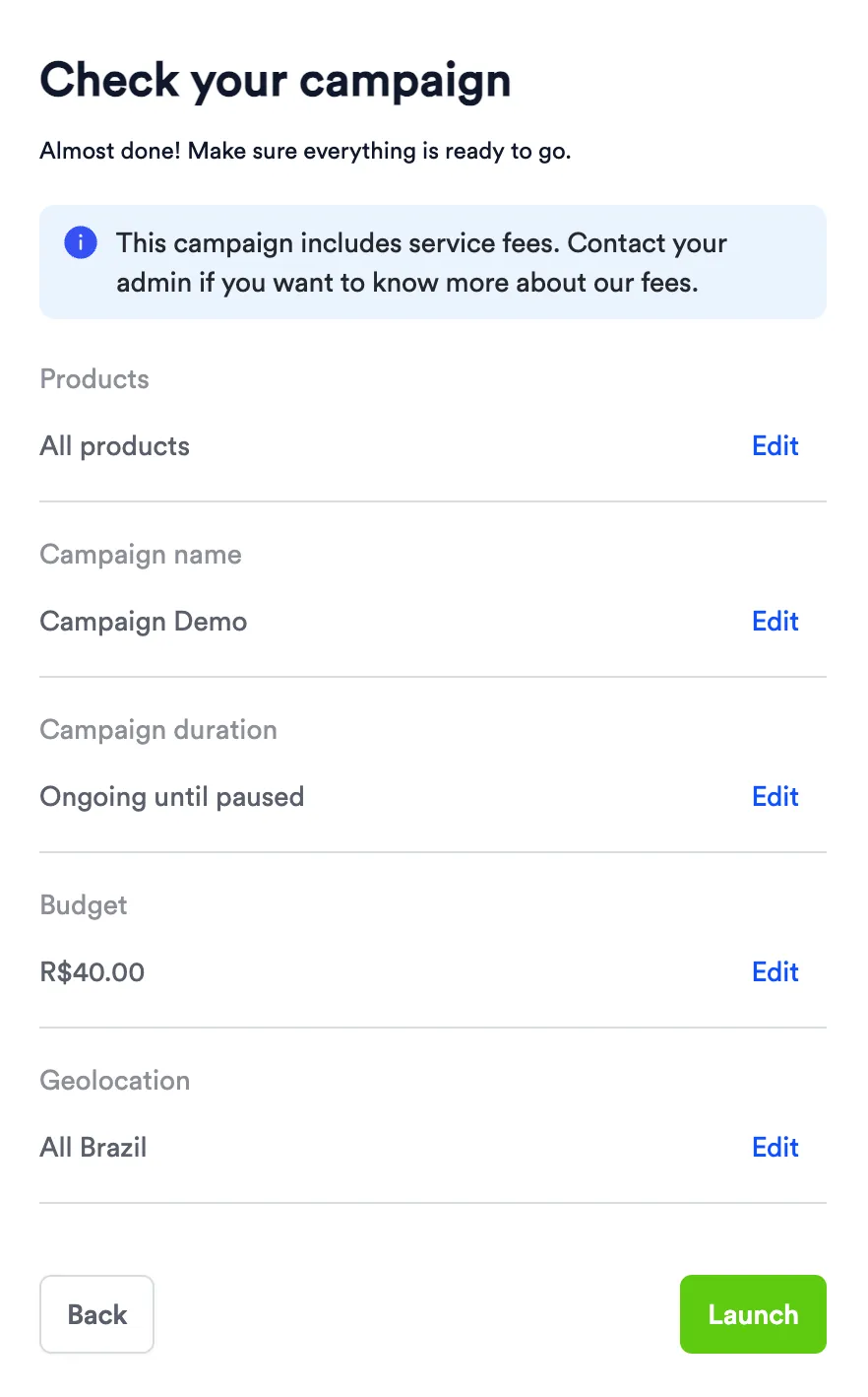 Screenshot of step 4 of offsite campaign creation.