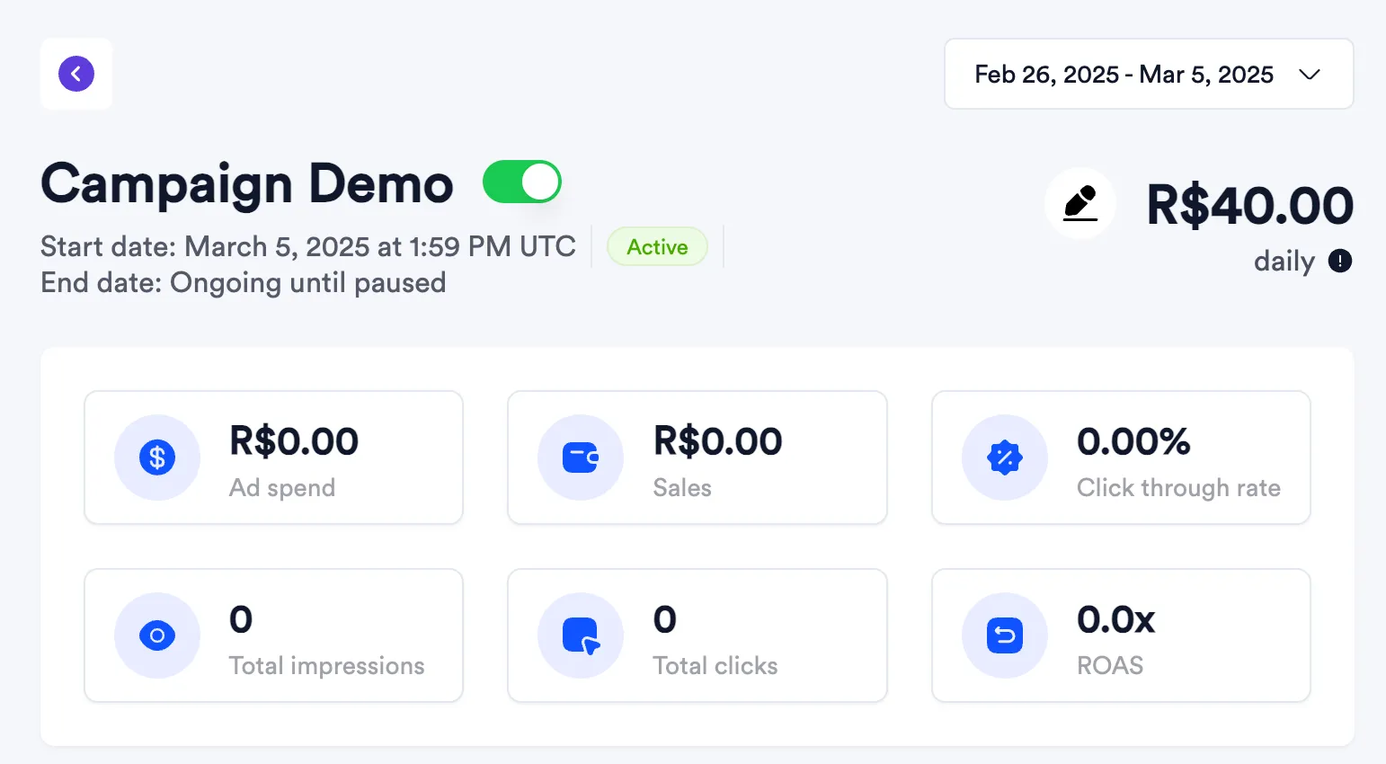 Screenshot of step 5 of offsite campaign creation.