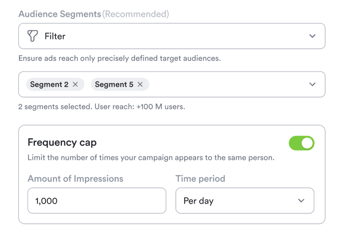 Audience targeting interface with frequency capping controls
