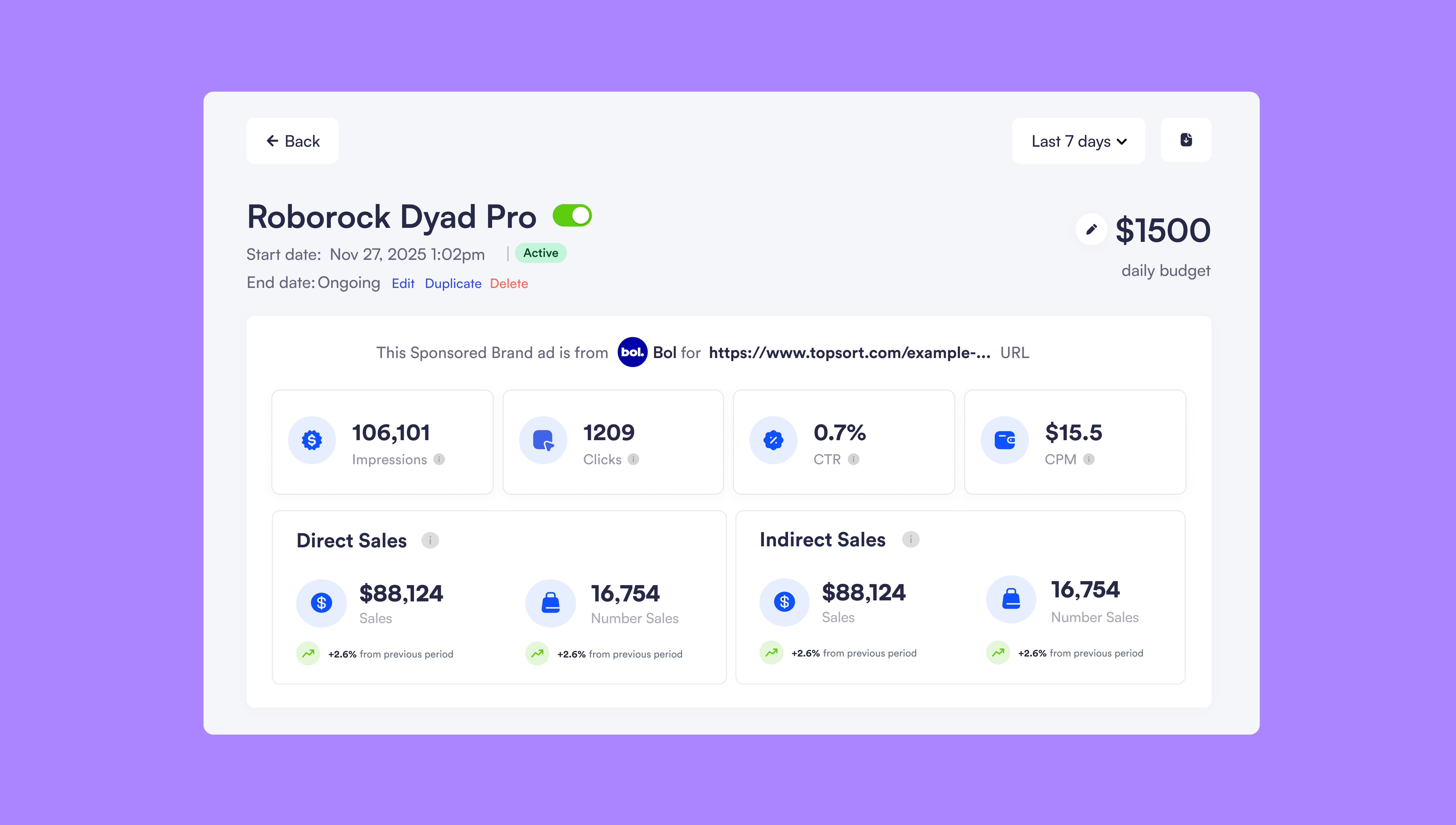 Download button on Sponsored Brands campaign details page